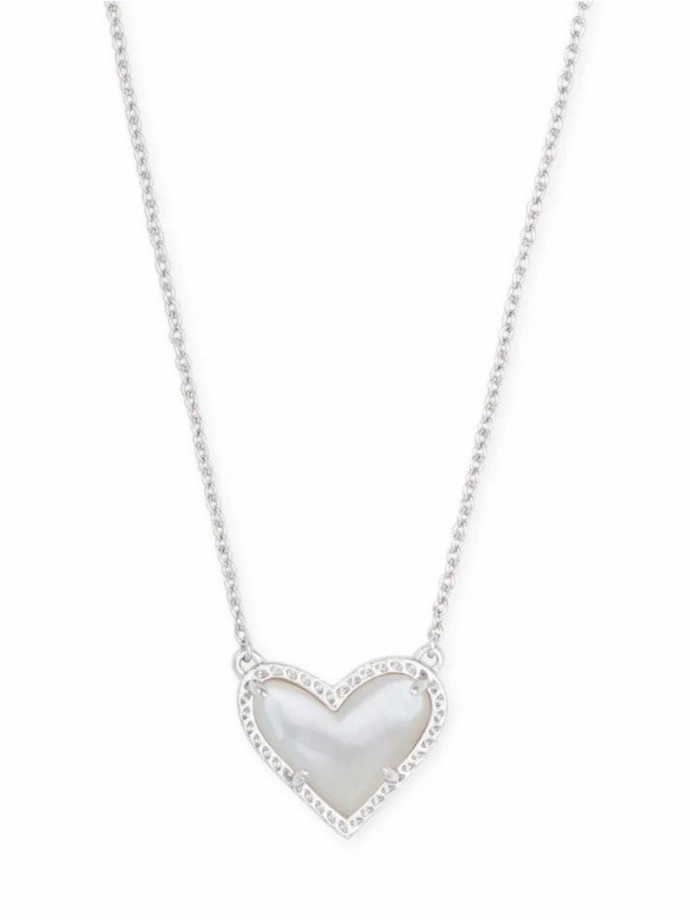 Kendra Scott Air Heart Rhodium Pendant Necklace in Ivory Mother of Pearl 🤍